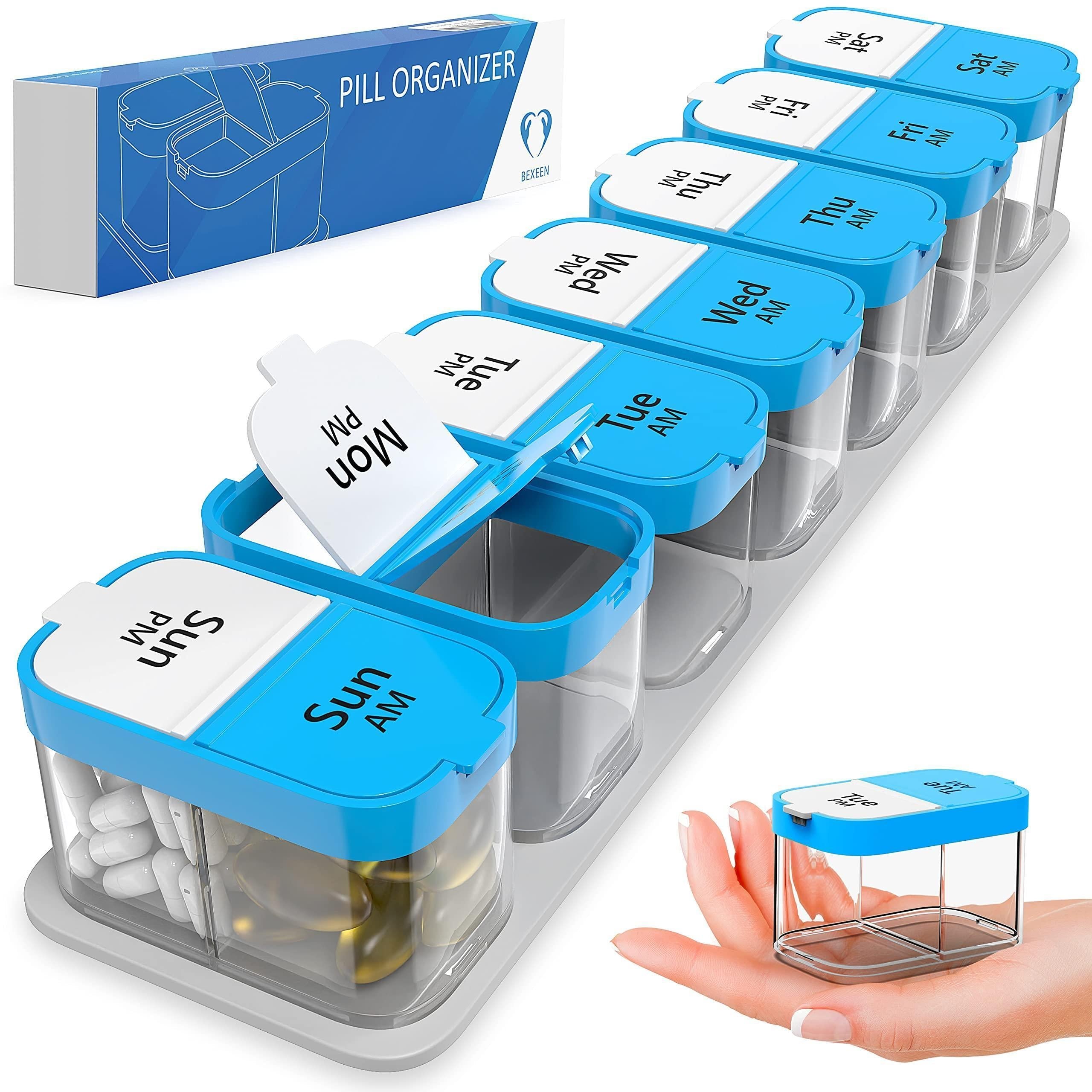 Extra Large Pill Organizer XL Daily Pill Box 7 Day Am Pm Pill Case Transparent